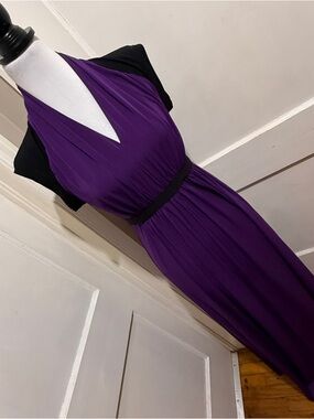 Worthington Purple Halter Maxi Dress with Black Accents